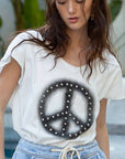 Dropped short sleeve studded peace emblem tee