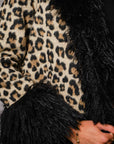 37178J Leopard Print Faux Fur Trim Coat: LEOPARD