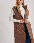 DIAMOND QUIT PUFFER LONG-LINE HOODED VEST: COCO