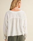 LACE TRIMMED BUTTON-DOWN SHIRT/WHITE