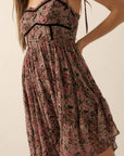 Floral Chiffon Asymmetrical Ruffled Maxi Dress: BLACK