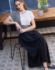 MULTI PATTERN COLORBLOCK SHORT SLEEVE SWEATER TOP: BLACK MULTI