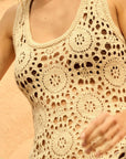 Crochet Knit Fringe-Hem Midi Tank Dress: NATURAL