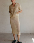 Knit Polyester Cotton Sweater Ribbed Shirt Top: Natural