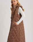 DIAMOND QUIT PUFFER LONG-LINE HOODED VEST: COCO