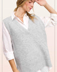 MCS3589-Oversized Soft Knit Sweater Vest with Side Slit: H.Grey