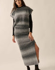 Striped Ombre Fuzzy-Knit Folded-Sleeve Sweater: Grey