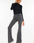 GREY STRIPE PANTS W/FRAYED HEM
