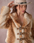 25004J Buckled Deer Print Faux Fur Jacket: DEER FUR / S-M-L (2-2-2)