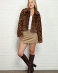 Animal Printed Mink Faux Fur Jacket: Tan Brown Cheetah