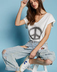 Dropped short sleeve studded peace emblem tee