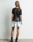IT1545 Sequin mesh short sleeve top: Black