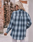 Women’s Caramel Plaid Oversized Flannel Button Down Shirt: Blue / 100%Polyester / S