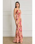 Bold Floral Chiffon Frilly Hem Maxi Dress: ROMANTIC FLORAL