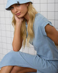 SHORT SLEEVE SIDE SLIT DETAIL KNIT T-SHIRT MIDI DRESS: DARK DENIM