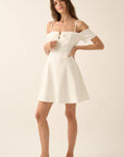Scuba Knit Cold-Shoulder Fit-and-Flare Mini Dress: CREAM