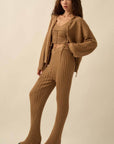 Textured Ribbed Knit Flare Sweater Pants: Taupe