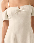 Scuba Knit Cold-Shoulder Fit-and-Flare Mini Dress: CREAM