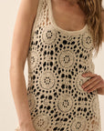 Crochet Knit Fringe-Hem Midi Tank Dress: NATURAL