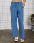 ELASTIC WAIST WIDE LEG KNIT LOUNGE PANTS: DARK DENIM