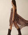 Floral Chiffon Asymmetrical Ruffled Maxi Dress: BLACK