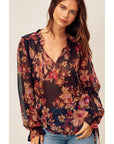 Nightfall Tie Detail Blouse: DEEP NIGHT FLORAL