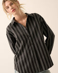 Striped Button-Back Collared Button-Up Shirt