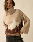 Mountains Fuzzy Jacquard-Knit Turtleneck Sweater: Heather Grey-Black