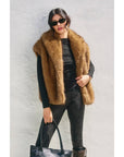 Snow Angel Collared Furry Vest: LT BROWN
