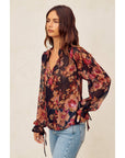 Nightfall Tie Detail Blouse: DEEP NIGHT FLORAL
