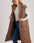 DIAMOND QUIT PUFFER LONG-LINE HOODED VEST: COCO