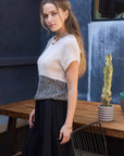 MULTI PATTERN COLORBLOCK SHORT SLEEVE SWEATER TOP: BLACK MULTI