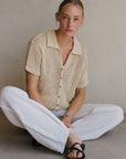 Knit Polyester Cotton Sweater Ribbed Shirt Top: Natural