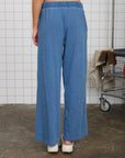 ELASTIC WAIST WIDE LEG KNIT LOUNGE PANTS: DARK DENIM
