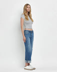 MID RISE RAW CUFFED HEM SLIM WIDE JEANS F5861: FOUR SEASON