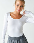 Slim Fit Scoop Neck Ribbed Long Slv/WHITE