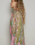 Long sleeve printed woven regular fit top: GREEN PINK MULTI