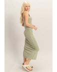 Acid Washed Ribbed Midi Tank Dress: SAGE GREEN / S-M-L(2-2-2)