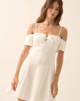 Scuba Knit Cold-Shoulder Fit-and-Flare Mini Dress: CREAM