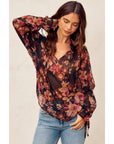 Nightfall Tie Detail Blouse: DEEP NIGHT FLORAL