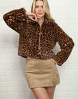 Animal Printed Mink Faux Fur Jacket: Tan Brown Cheetah