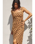 Polka Dot Tulip Hem Midi Wrap Dress: MOCHA BLACK