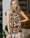 Leopard Print Halter Neck Blouse: Brown