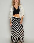V-neck crochet woven roomy fit cardigan top: NATURAL