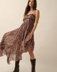 Floral Chiffon Asymmetrical Ruffled Maxi Dress: BLACK