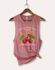 Sweet Cherries Fruit Graphic Women's Jersey Tank Top: BLACK / M
