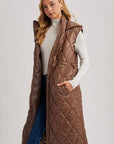DIAMOND QUIT PUFFER LONG-LINE HOODED VEST: COCO