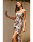 Morning Meadow Open Back Ruffled Maxi Dress: ECRU/PINK / S-M-L(3-2-1)
