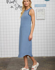 WASHED STRIPE SLEEVELESS TANK KNIT MIDI DRESS: DENIM