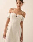 Scuba Knit Cold-Shoulder Fit-and-Flare Mini Dress: CREAM
